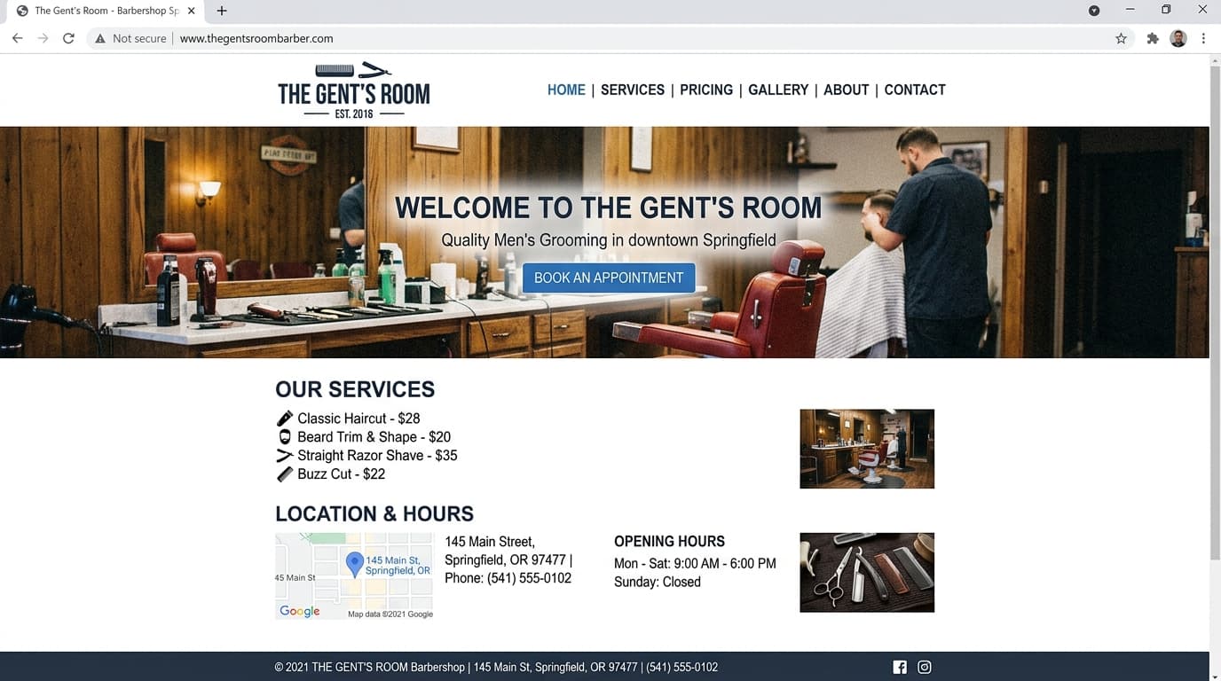 Typical barbershop or beauty salon website before a redesign