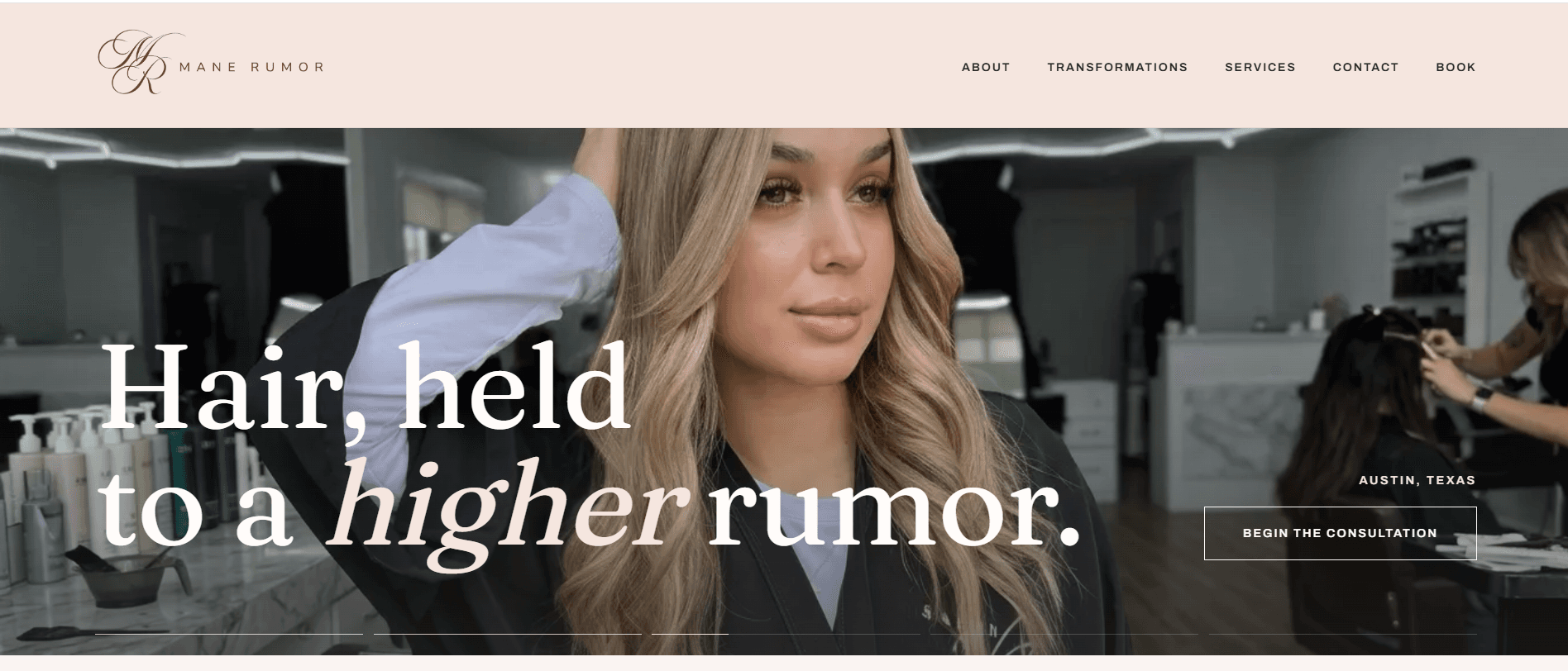 Mane Rumor beauty salon website design homepage in Austin