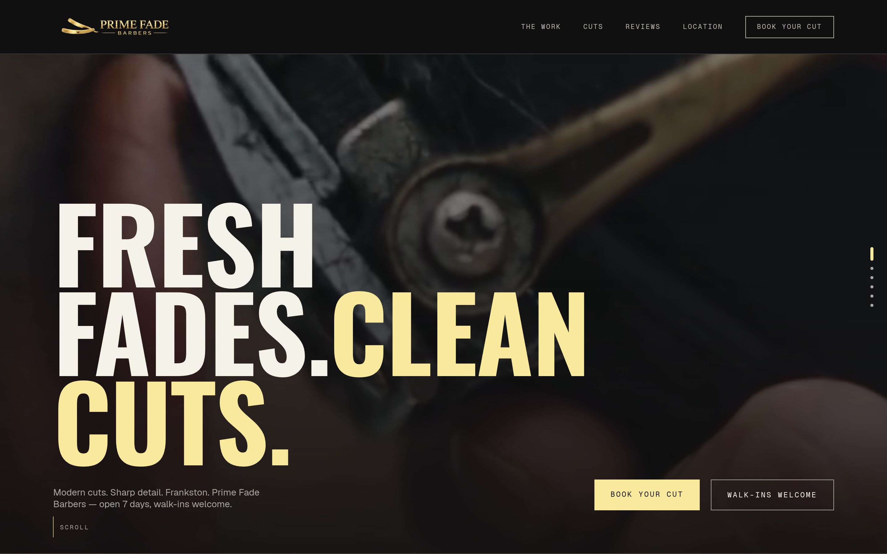 Prime Fade Barbers website — barbershop web design by Fadezy for Frankston