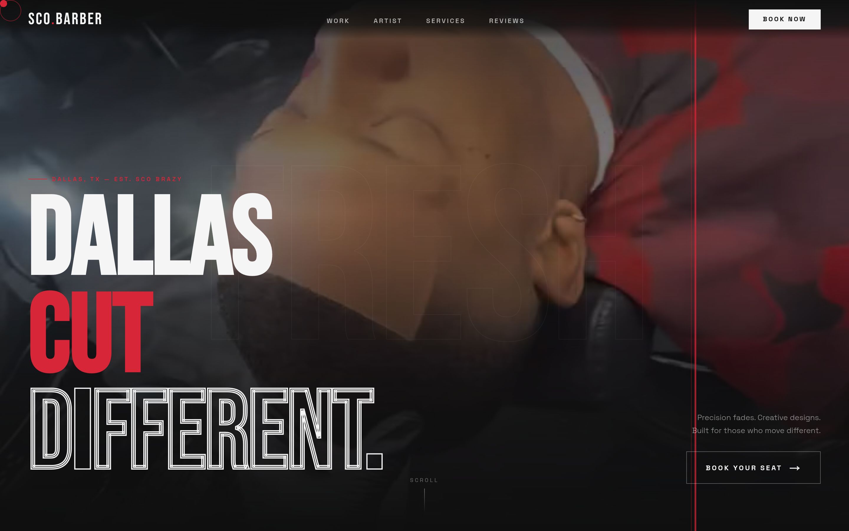 Scotha Barber website — barbershop web design by Fadezy for Dallas