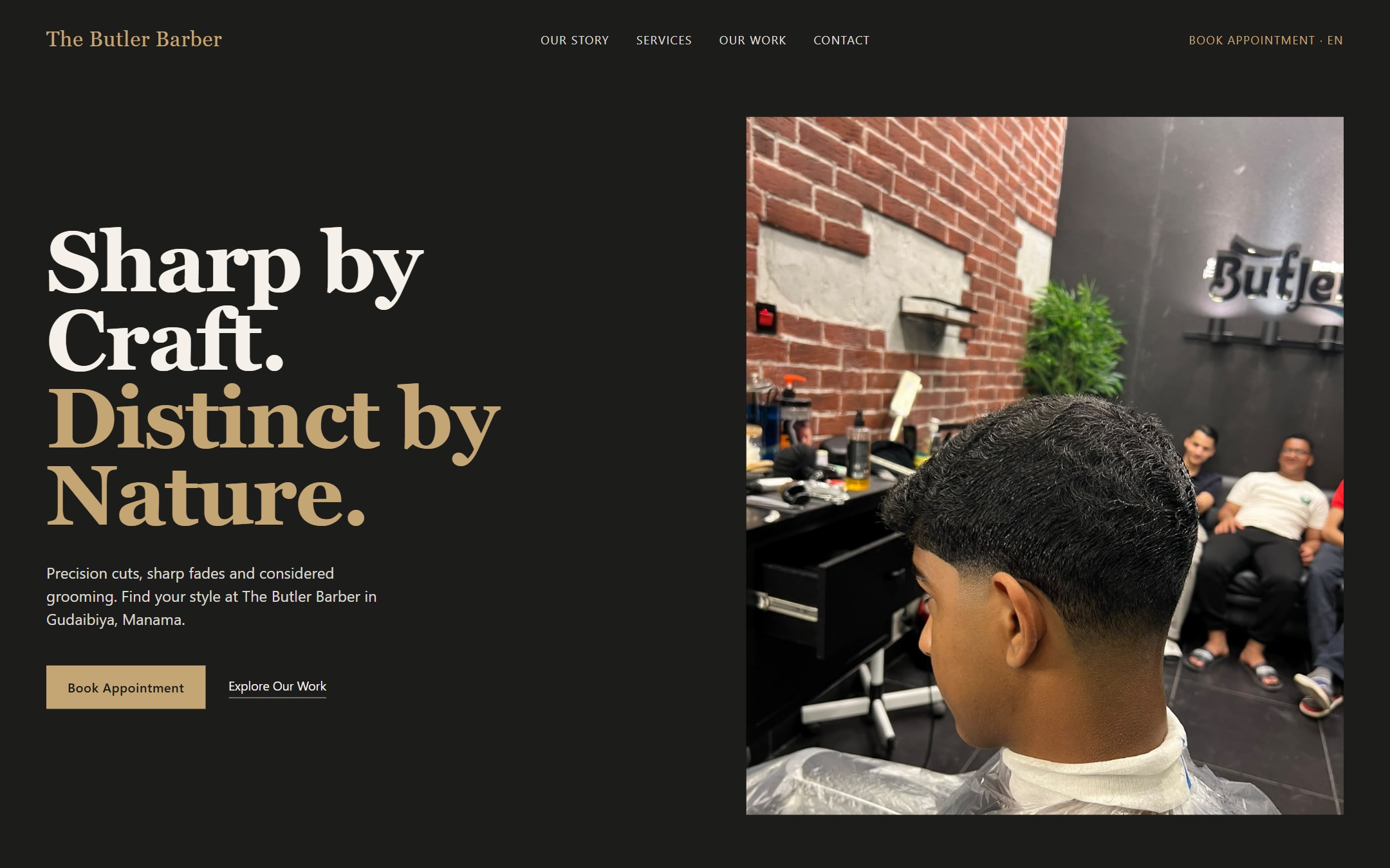 The Butler Barber website — barbershop web design by Fadezy for Manama, Bahrain
