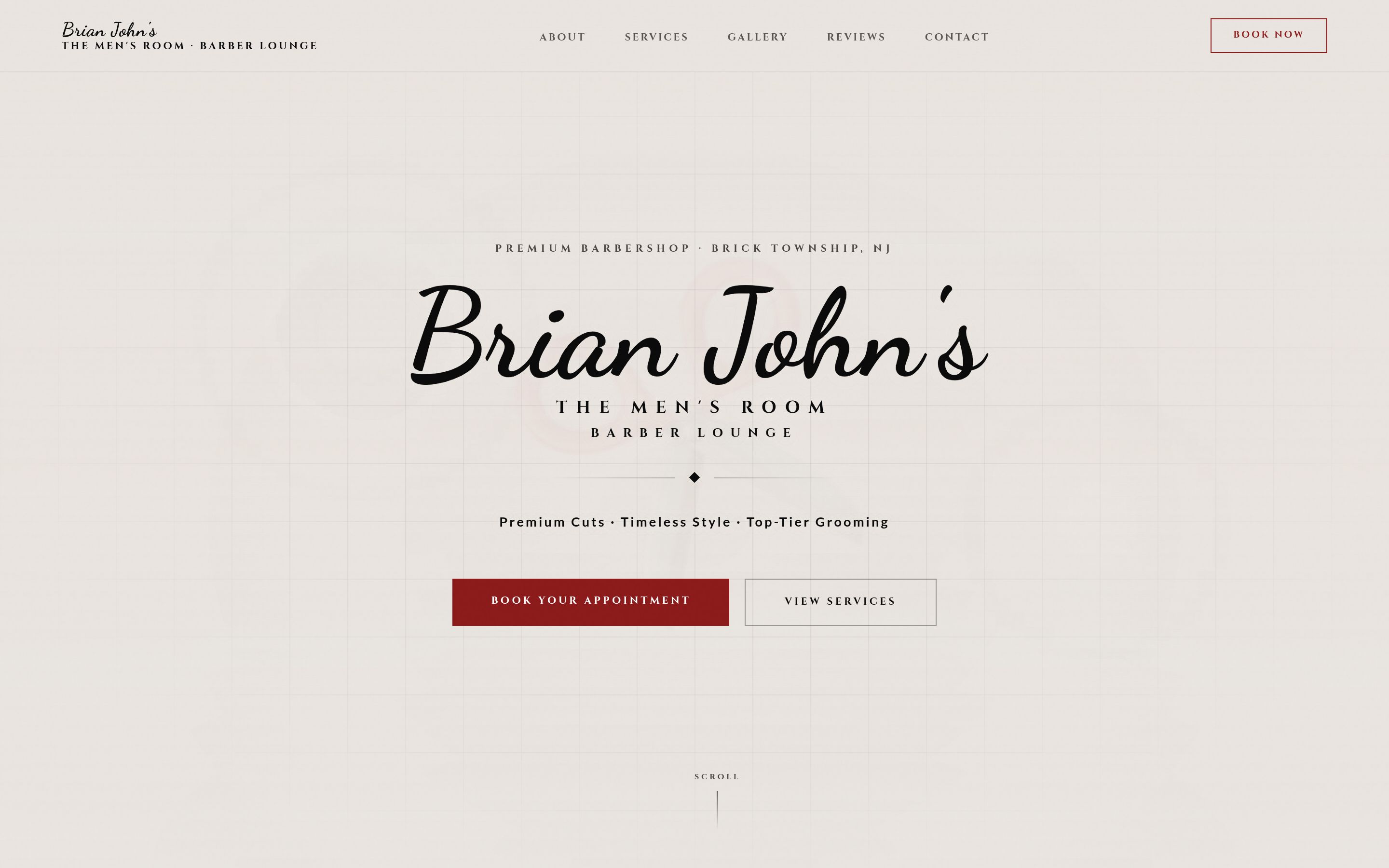 The Men's Room Barber Lounge website — barbershop web design by Fadezy