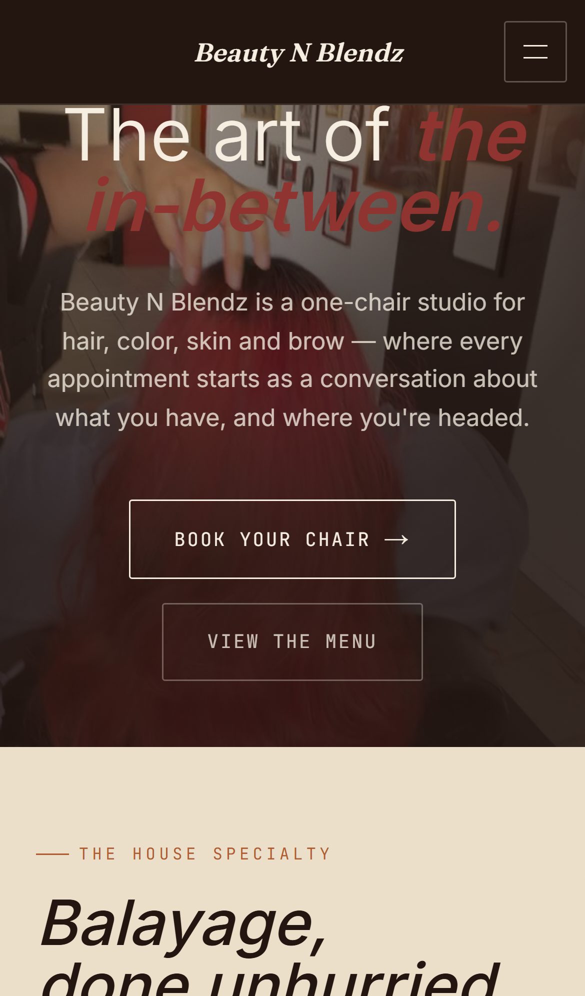 Beauty N Blendz mobile website — salon web design by Fadezy