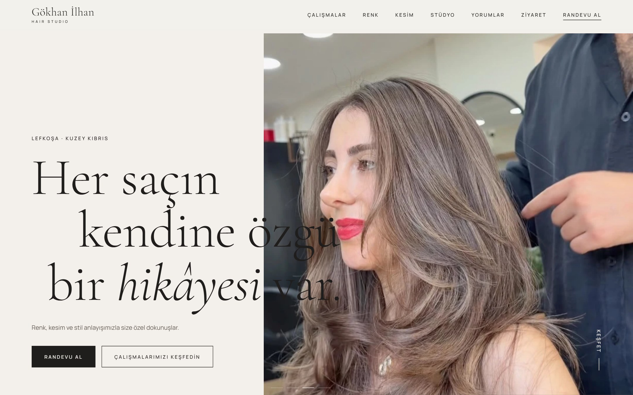 Gökhan İlhan Hair Studio website — salon website design by Fadezy for Lefkoşa, Northern Cyprus