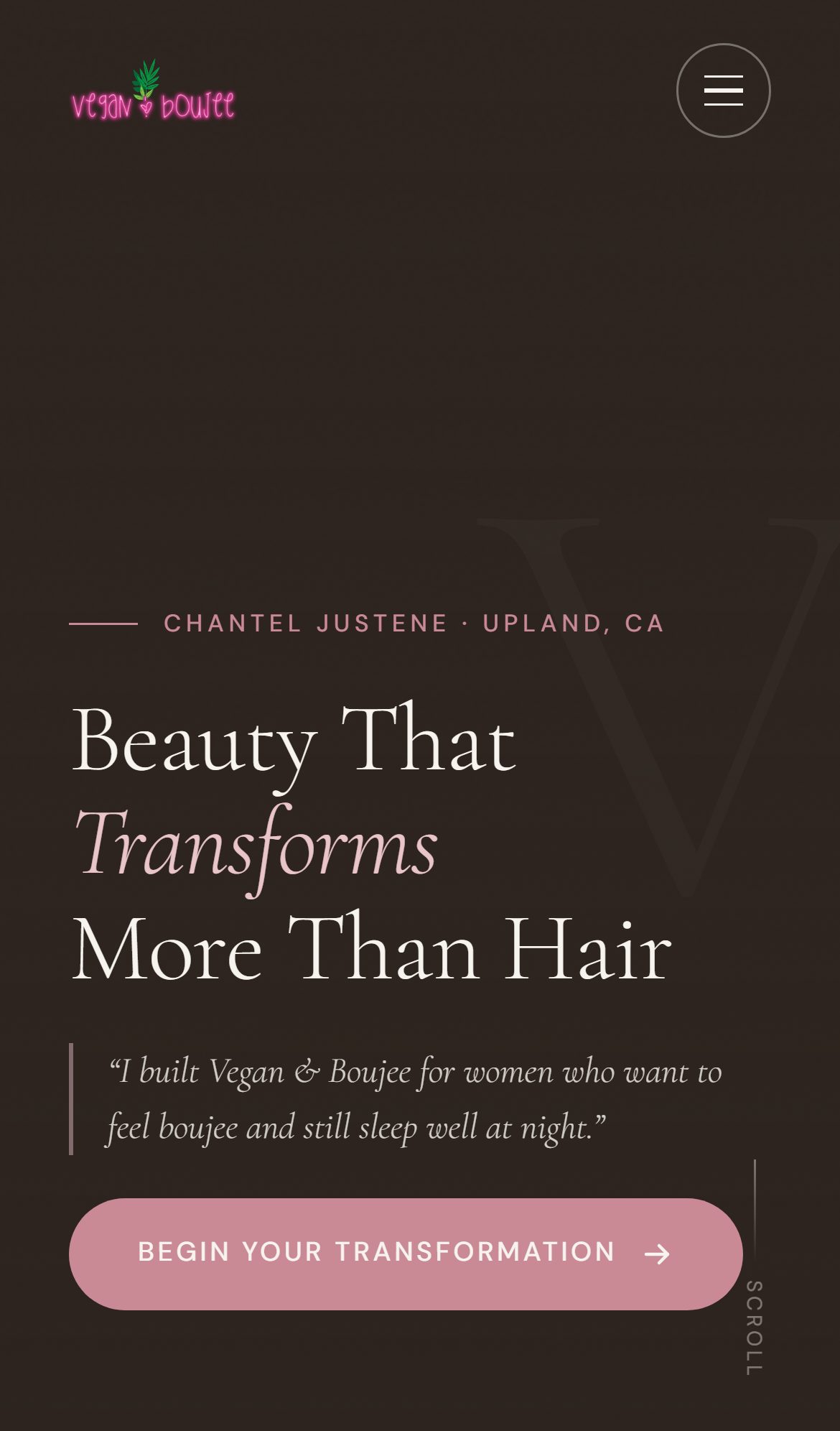 Vegan & Boujee mobile website — salon web design by Fadezy