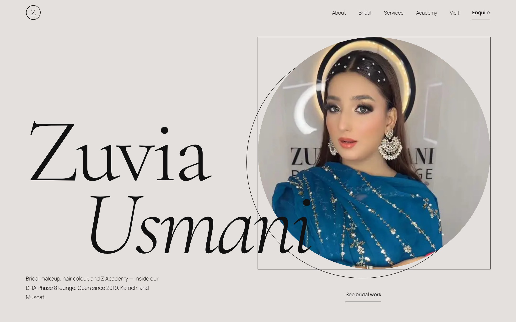 Zuvia Usmani Beauty Lounge website — salon website design by Fadezy for DHA Karachi